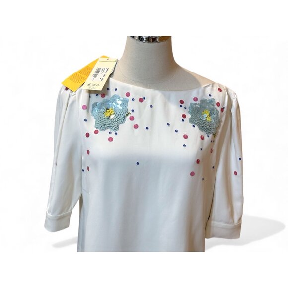 MARNI $1495 Sequin-embroidered Blouse STRETCH VISCOSE CADY Size 40 US 4 - Picture 9 of 16